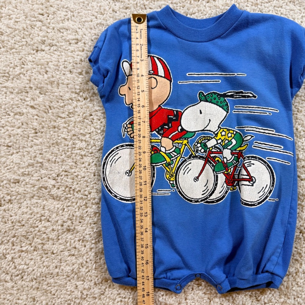 Vintage Peanuts Charlie Brown Snoopy Bicycle Romper 18 M Made in USA 90s Rare - Picture 11 of 13
